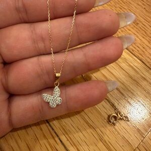 14k solid gold Italy dainty necklace with cz butterfly